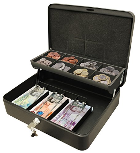 Cathedral CBDLBK - Caja metálica para dinero (con cerradura, 8 compartimentos, 30 cm), color negro