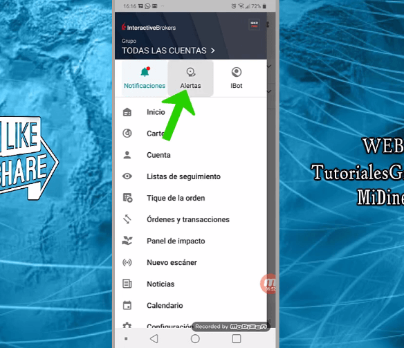 alertas en app de Interactive Brokers de móvil