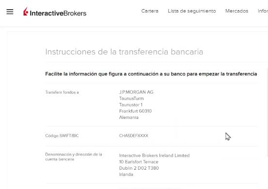 hacer transferencia en Interactive Brokers