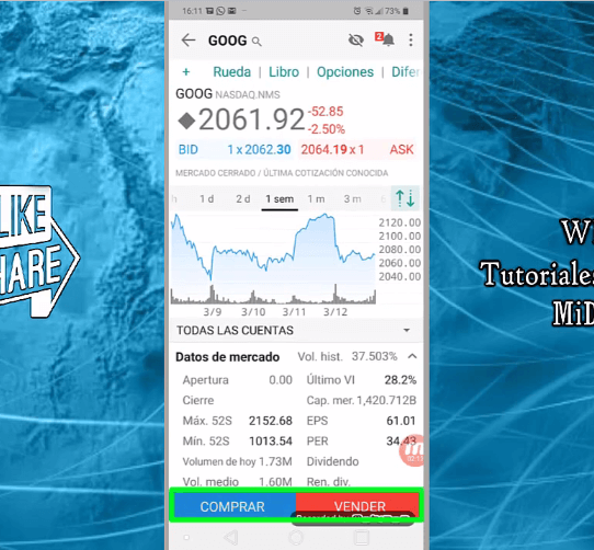 búsqueda de acciones en App de Interactive Brokers