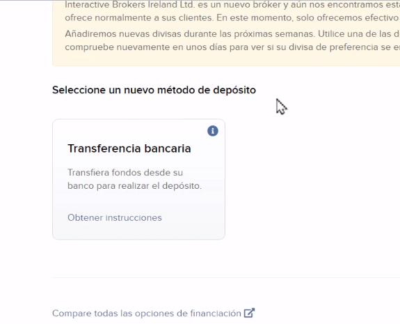 cómo seleccionar método de depósito en Interactive Brokers