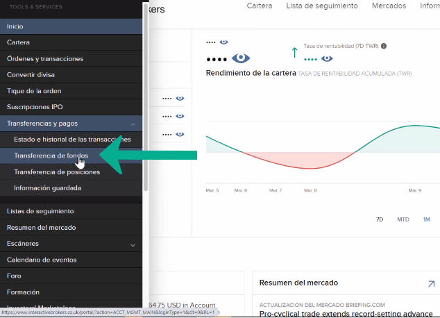 cómo hacer transferencia en Interactive Brokers