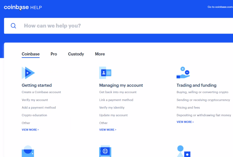 formas de contacto con Coinbase