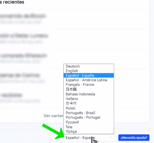 configurar idioma en Coinbase