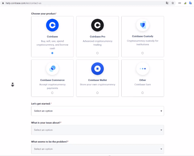 cuáles son las maneras de contactar con Coinbase