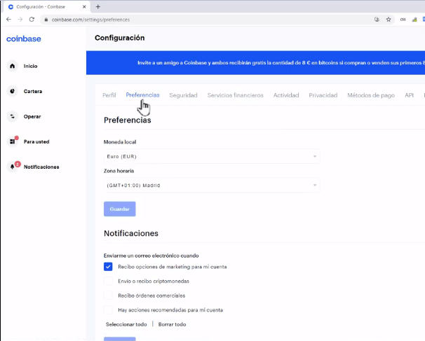 Forma correcta de configurar Coinbase