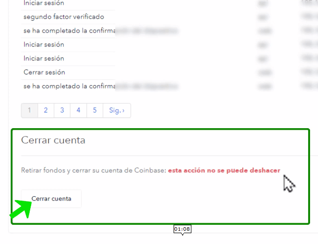 pasos para cerrar cuenta en Coinbase