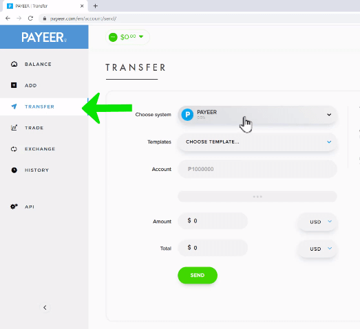 cómo transferir divisas en Payeer