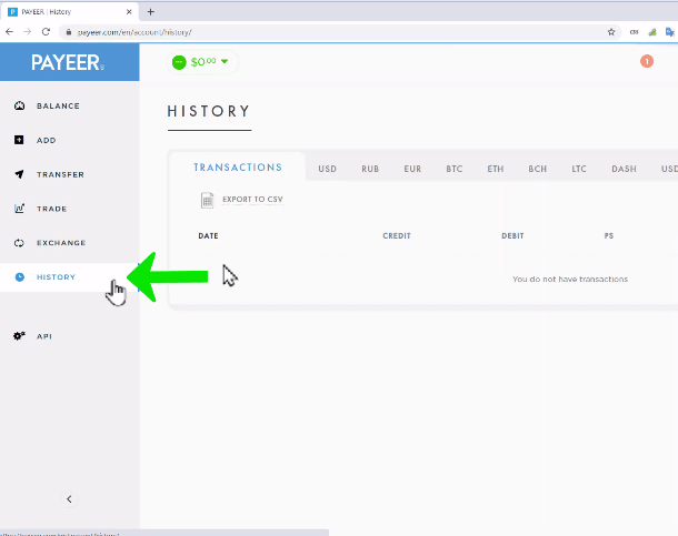 cómo ver historial en Payeer