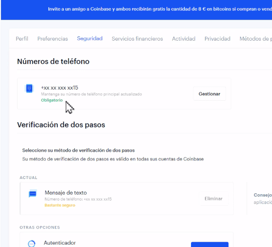 verificar pasos de seguridad en cuenta de Coinbase