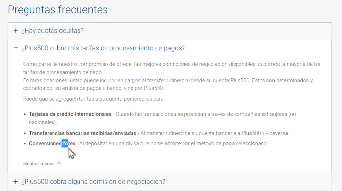 qué tengo que saber sobre comisiones en Plus 500