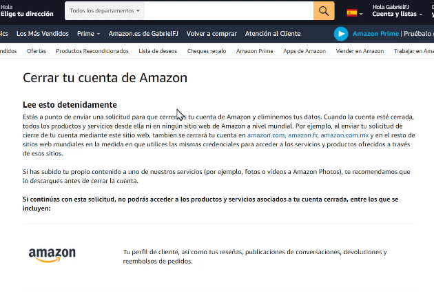 pasos para eliminar cuenta de Amazon