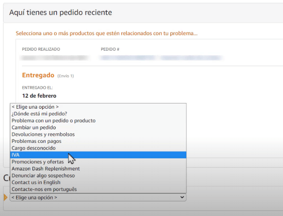 opciones de contacto con Amazon