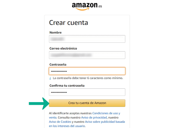 pasos para crear cuenta de Amazon
