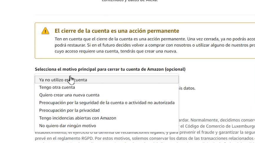 cómo cerrar la cuenta en Amazon
