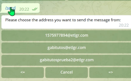 pasos para enviar un mail con Telegram