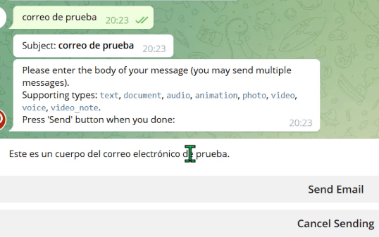 redactar correos electrónicos en Telegram