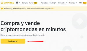 Registro intercambio Binance