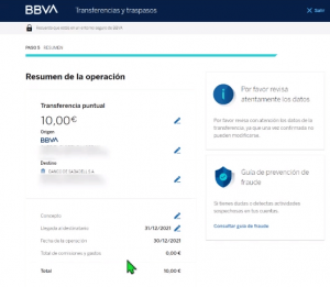 TRANSFERENCIA en el BBVA por internet 13